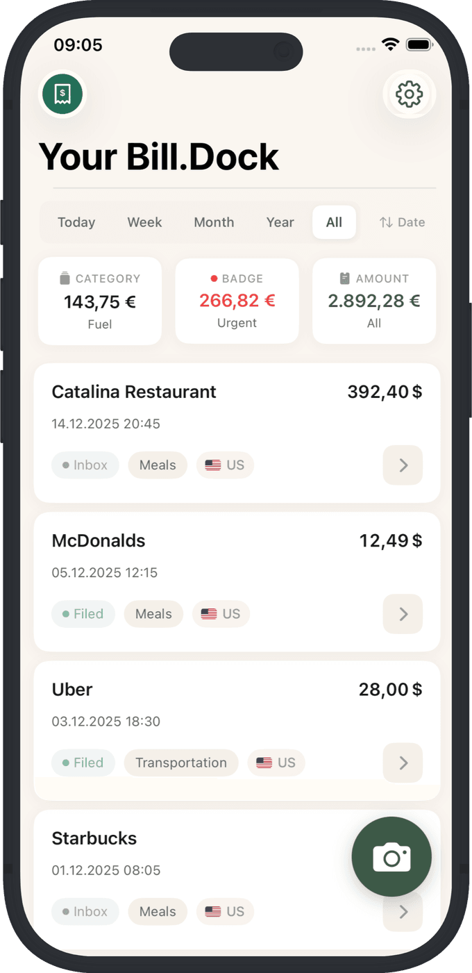 BillBox iPhone App - Belegliste