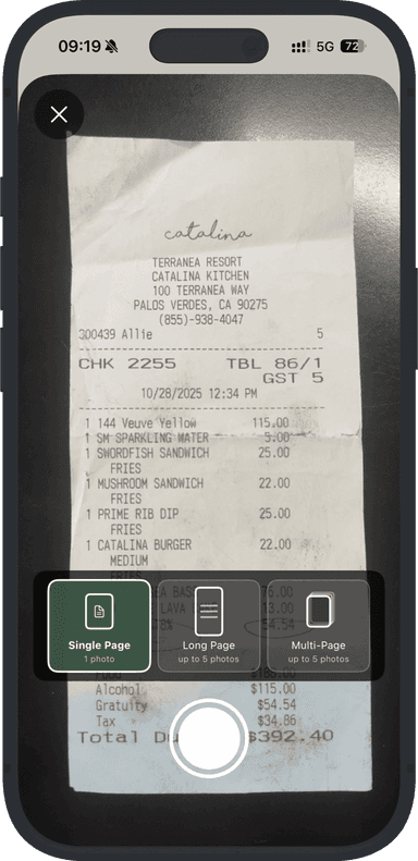 Scan receipt on iPhone